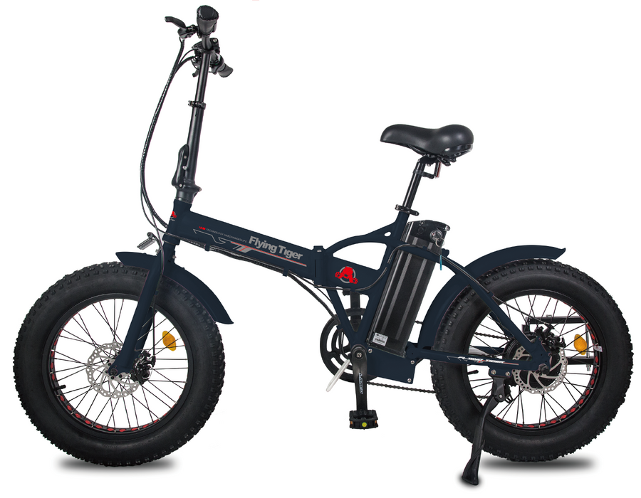 Flying Tiger Fat Tire Portable and Folding Electric Bike - Black